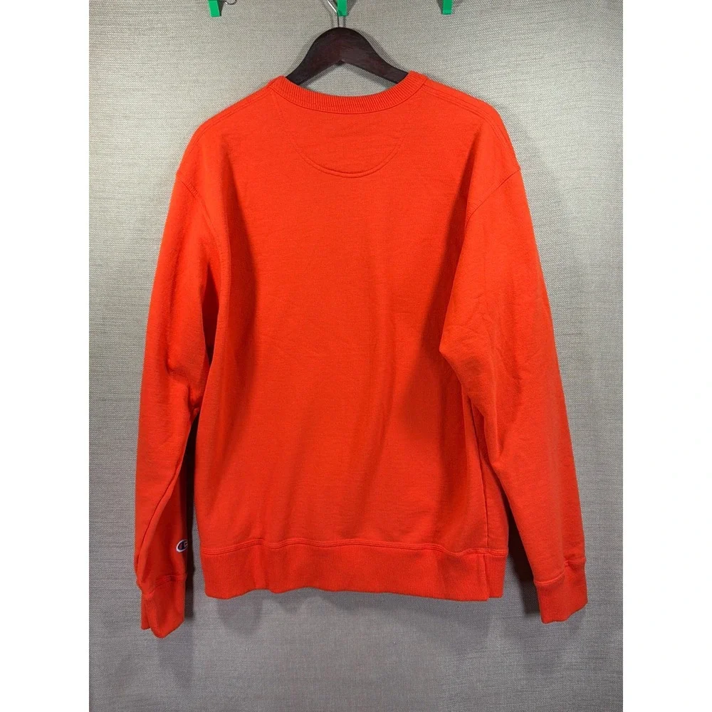 Champion Sweatshirt Mens Large‎ Orange Crewneck Fleece Sleeve Logo Pullover
